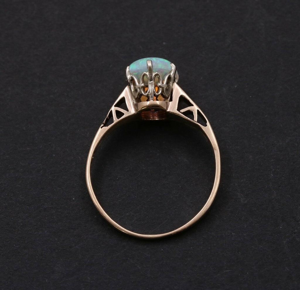 Art Deco Watery Translucent Opal 10K Yellow Gold Ring