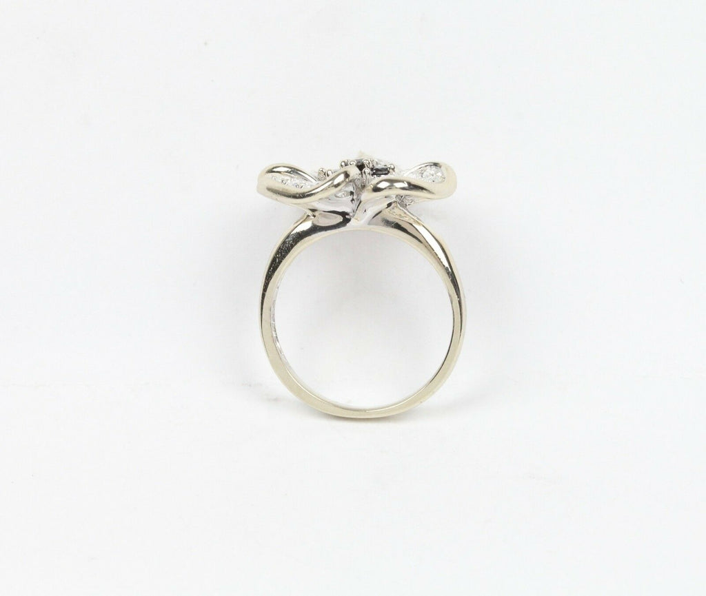 Vintage 14K White Gold Sapphires & Diamond Dogwood/ Violet Flower Ring