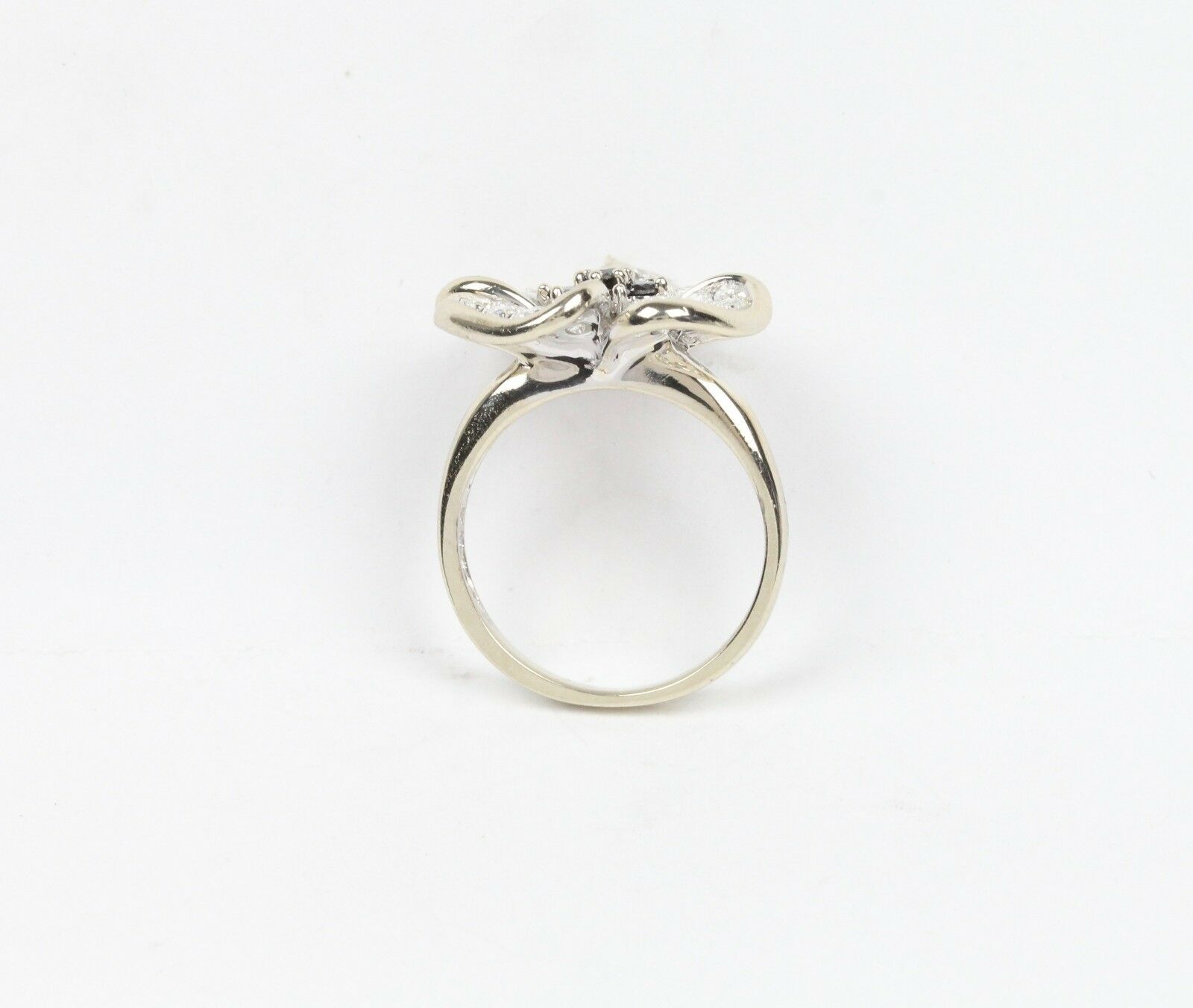 Vintage 14K White Gold Sapphires & Diamond Dogwood/ Violet Flower Ring