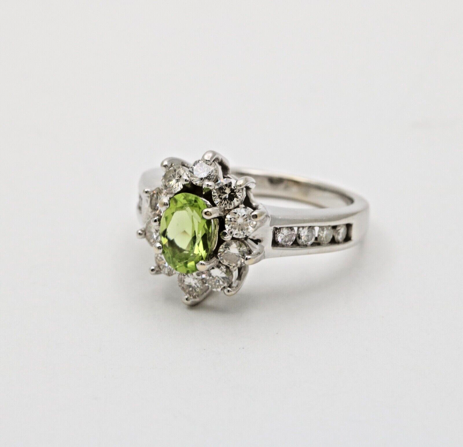 Vintage Peridot Diamonds14K White Gold Cocktail Ring
