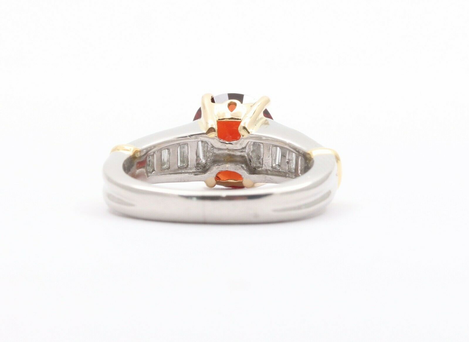 Vintage Platinum 18K Yellow Gold Red Spinel Diamond Alternative Engagement Ring