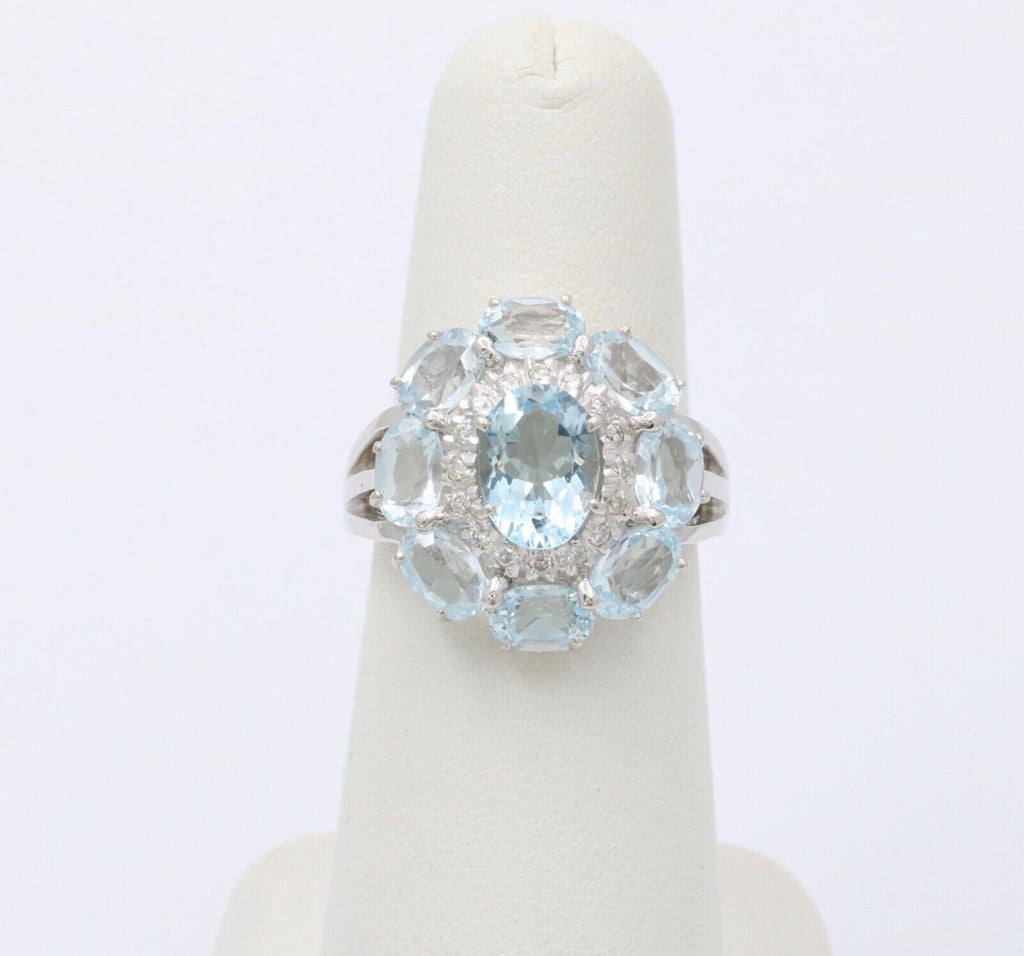 Vintage 18K White Gold Aquamarine and Diamond Ring