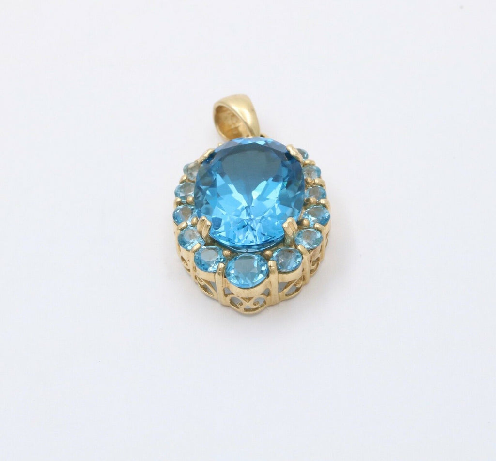 Vintage London Blue Topaz 14K Yellow Gold Pendant