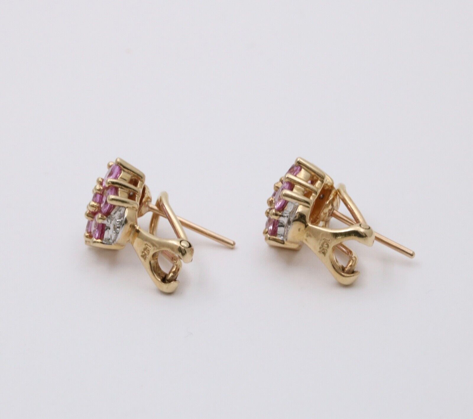 Vintage Pink Tourmaline Diamonds 10K Yellow White Gold Earrings