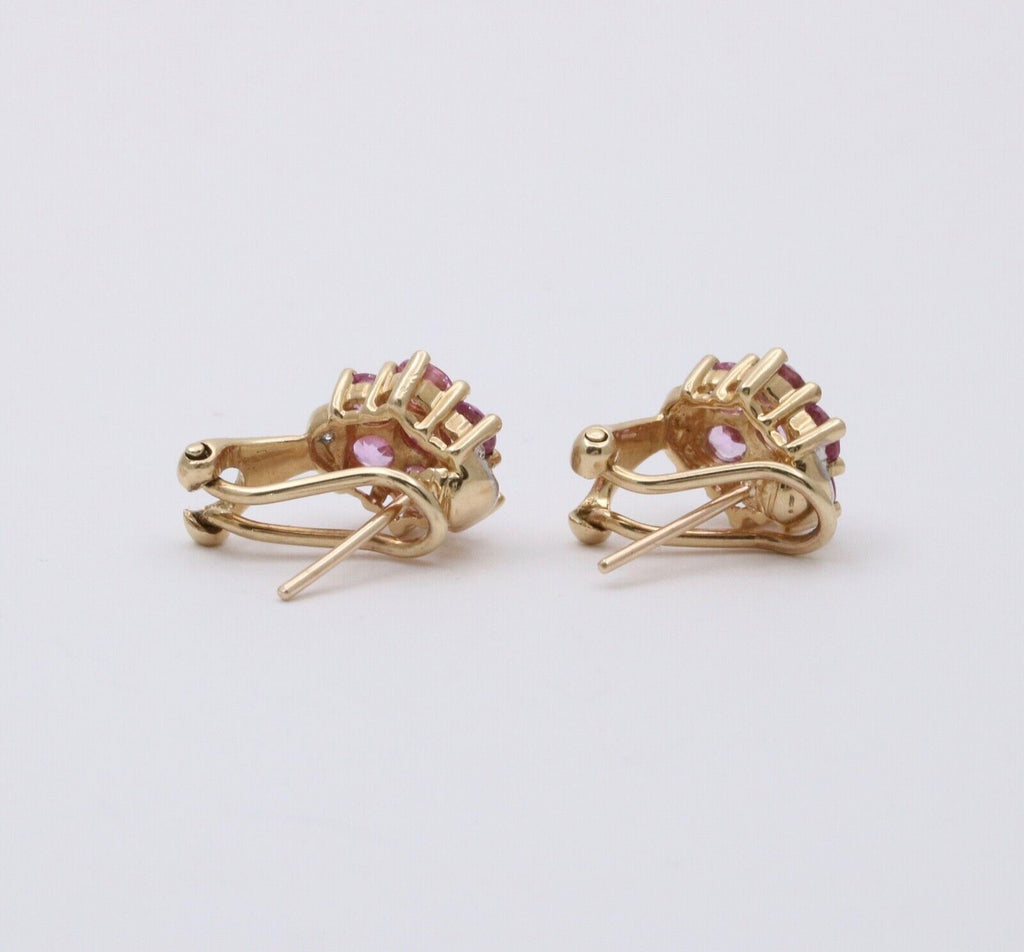 Vintage Pink Tourmaline Diamonds 10K Yellow White Gold Earrings
