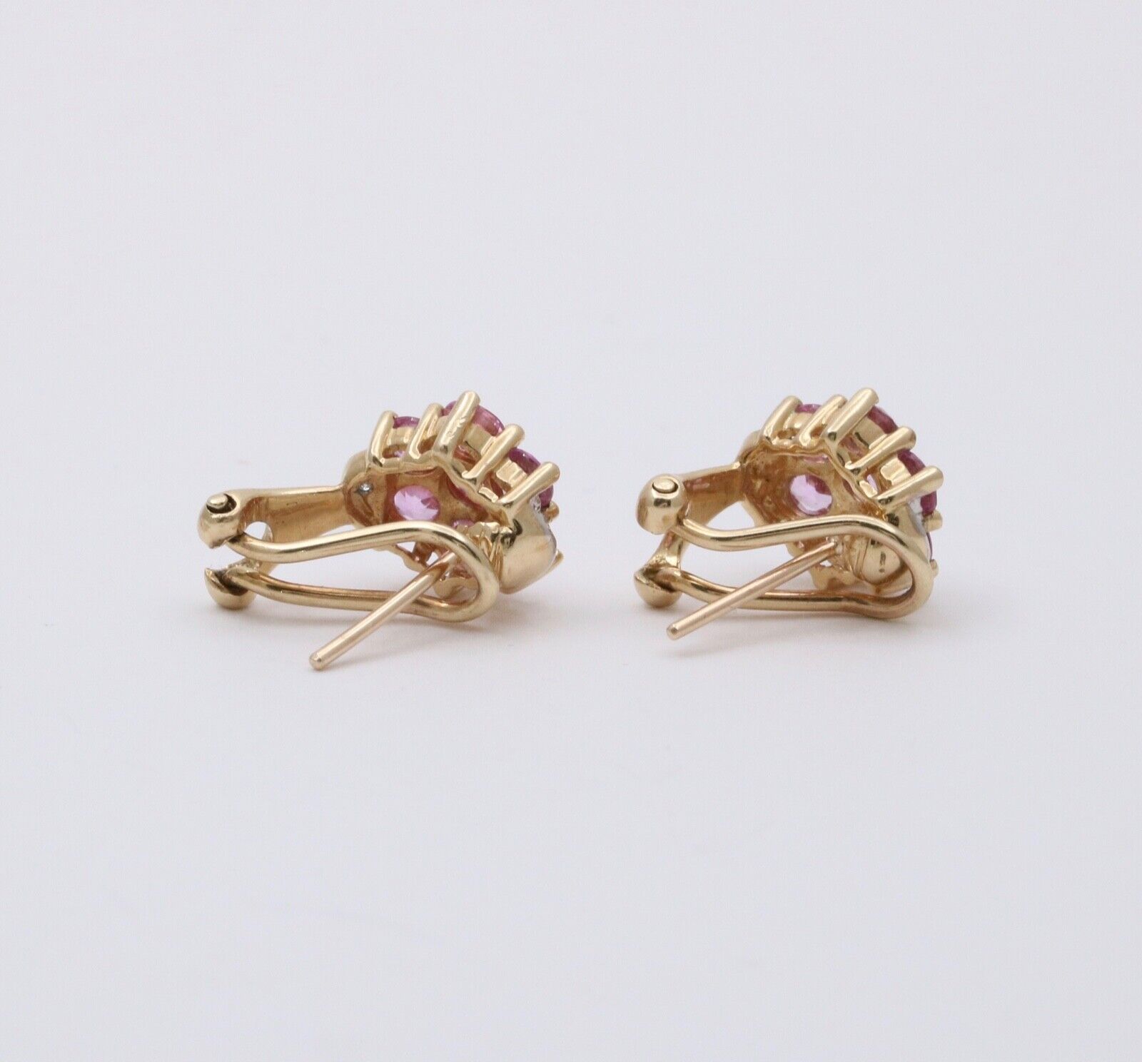 Vintage Pink Tourmaline Diamonds 10K Yellow White Gold Earrings