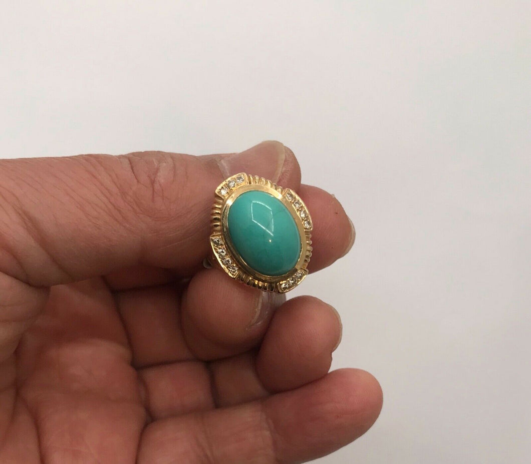 Vintage Turquoise Diamonds 14K Yellow Gold Ring