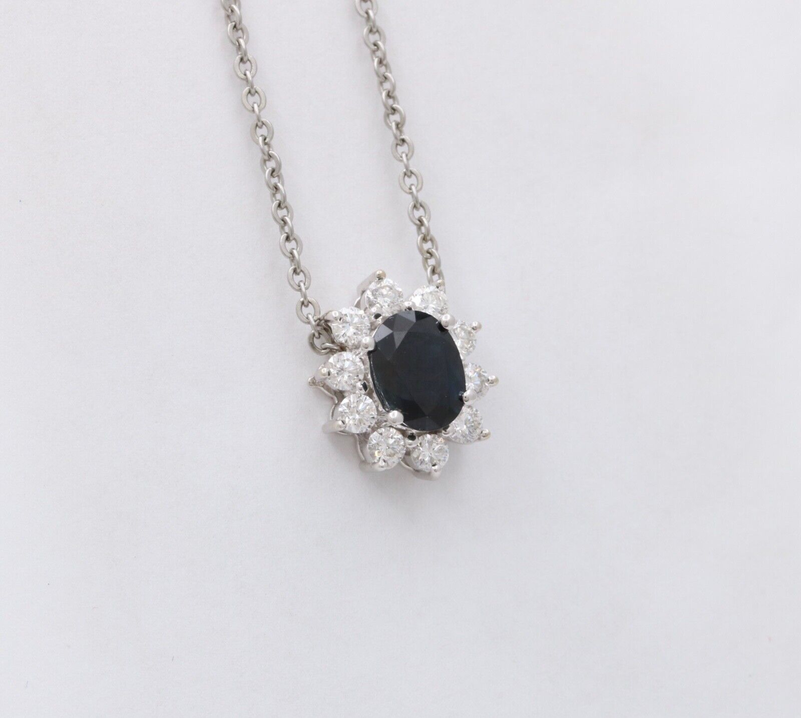 Vintage 14K White Gold Sapphire & Diamond Pendant Necklace