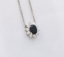 Load image into Gallery viewer, Vintage 14K White Gold Sapphire &amp; Diamond Pendant Necklace
