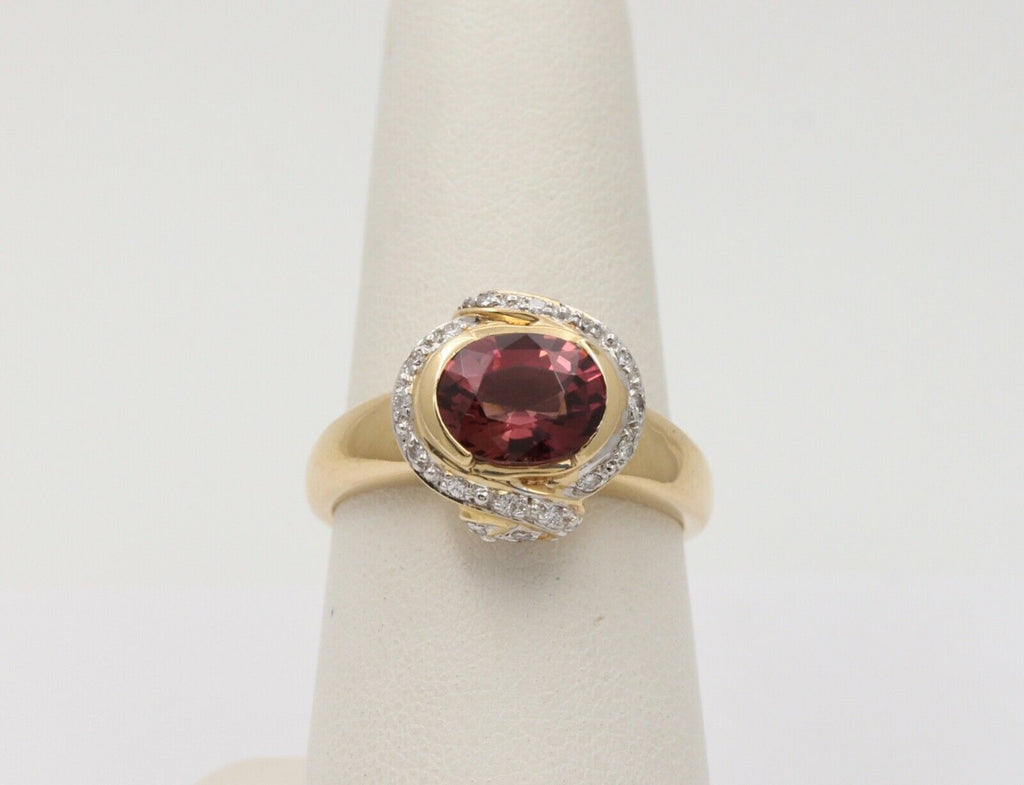 Vintage Tourmaline Diamonds 14K Yellow White Gold Cocktail Ring