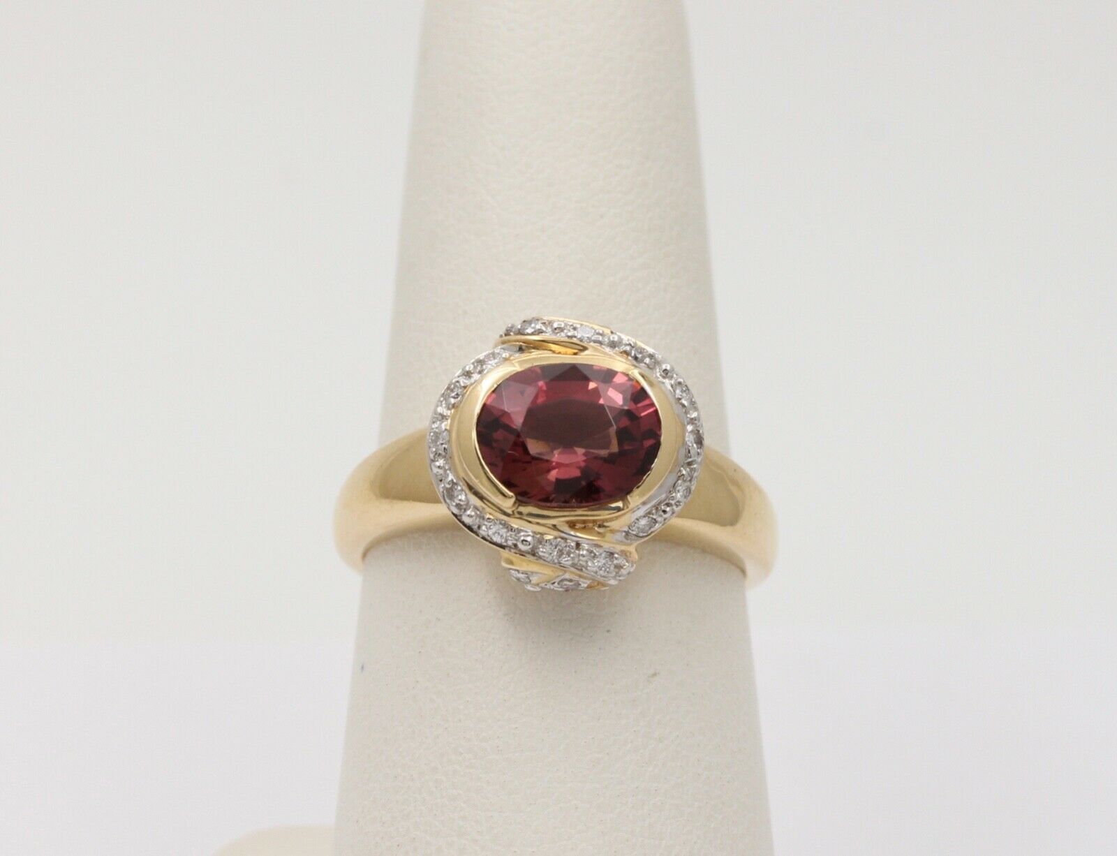 Vintage Tourmaline Diamonds 14K Yellow White Gold Cocktail Ring