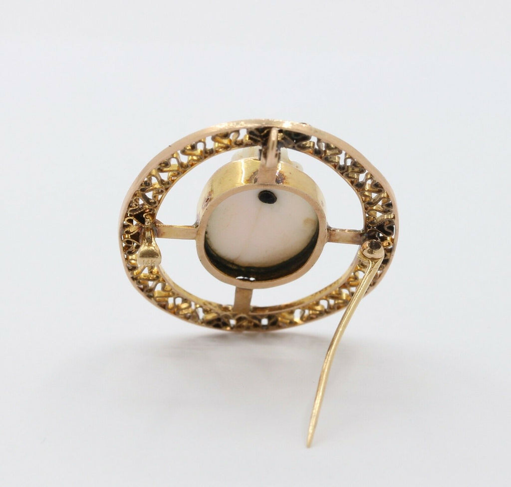 Vintage 14K Yellow Gold Cameo Pedant Brooch