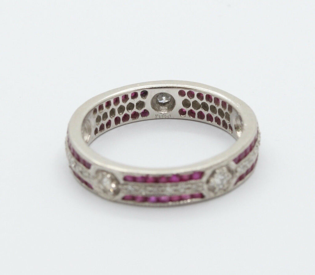 Ladies 18K White Gold Diamonds Rubies Stacking Eternity Band