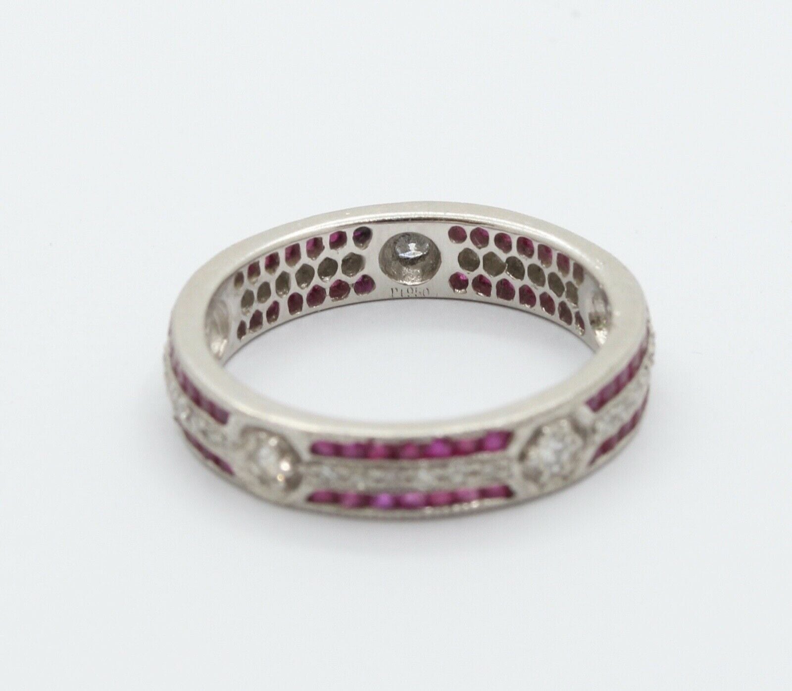 Ladies 18K White Gold Diamonds Rubies Stacking Eternity Band