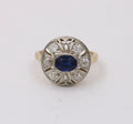 Art Deco Sapphire Diamond 14K White Yellow Gold Ring