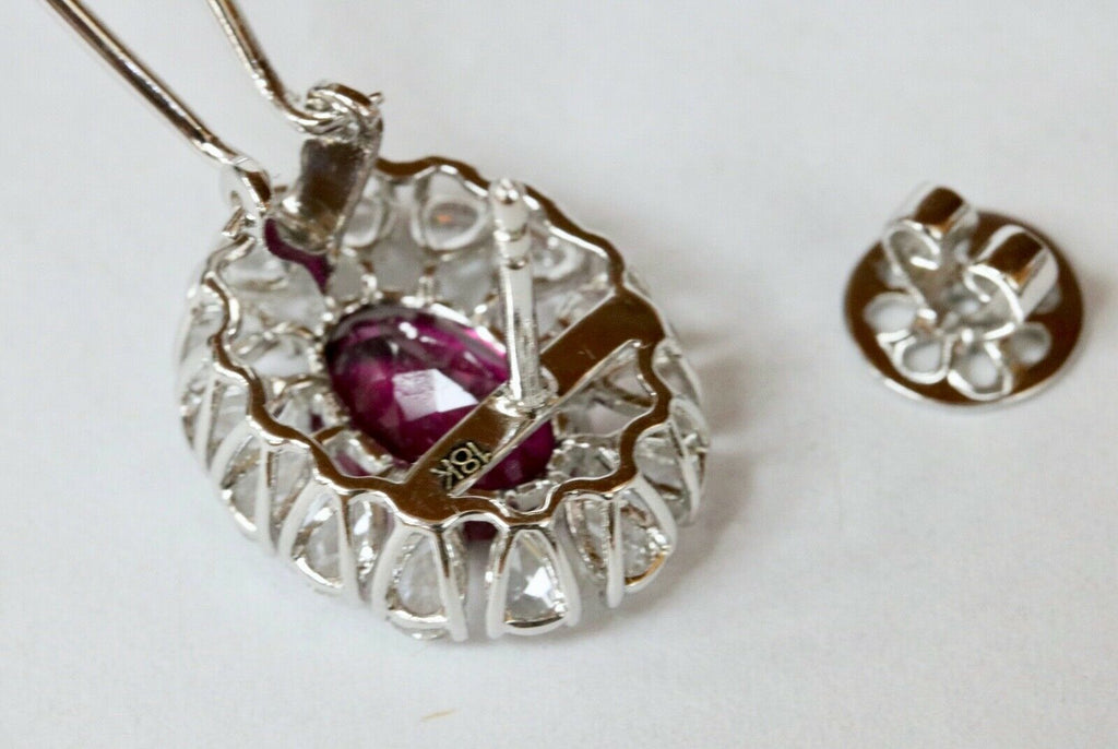 Pink Tourmaline Rose Cut Diamonds 18K White Gold Earrings