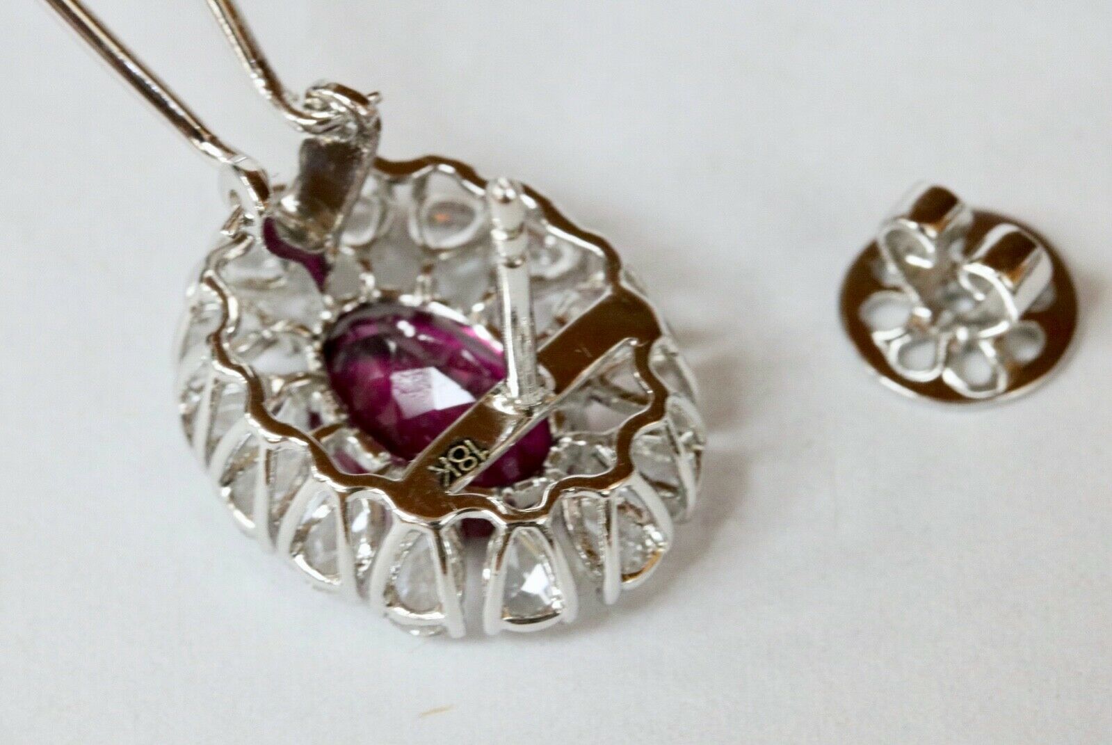 Pink Tourmaline Rose Cut Diamonds 18K White Gold Earrings