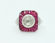 Load image into Gallery viewer, Beautiful Art Deco Style 18K White Gold Diamond Rubies Engagement Ring
