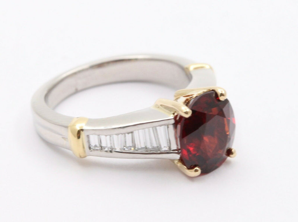 Vintage Platinum 18K Yellow Gold Red Spinel Diamond Alternative Engagement Ring