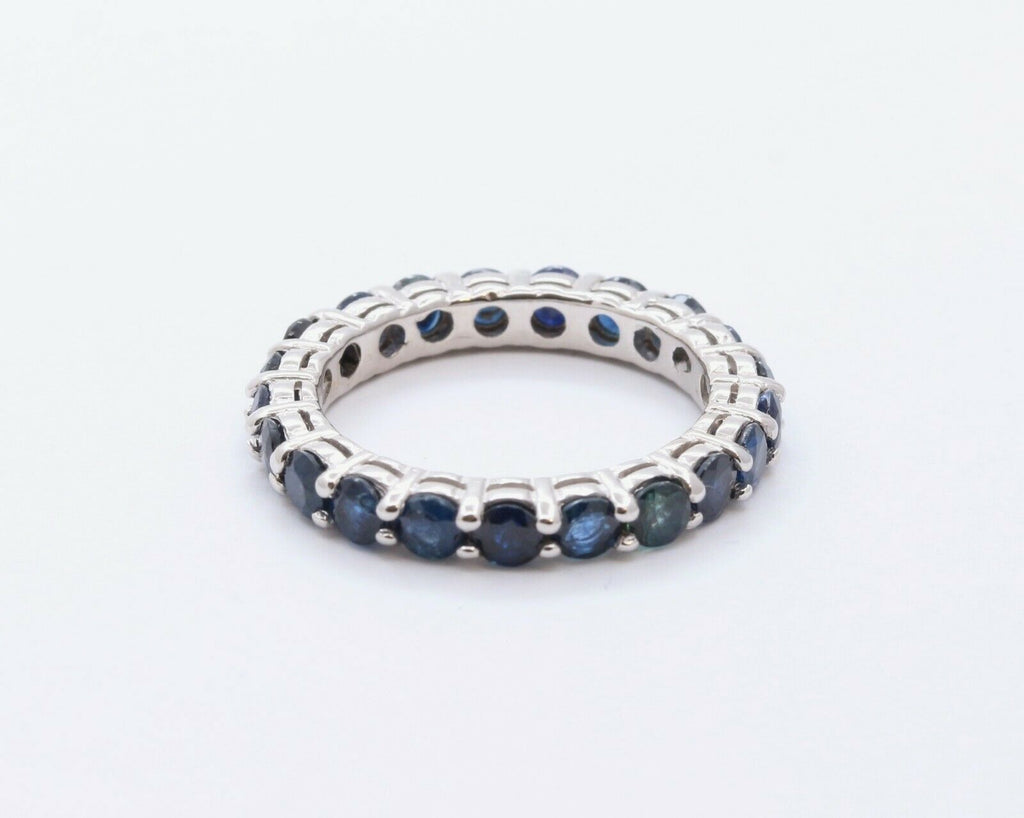Vintage 18K White Gold Natural Sapphire Eternity Band