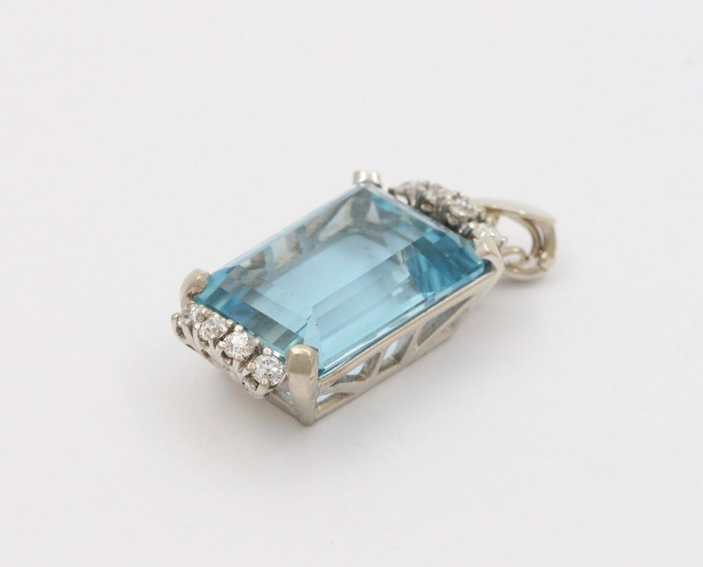 Vintage Aquamarine Diamonds 14K White Gold Pendant