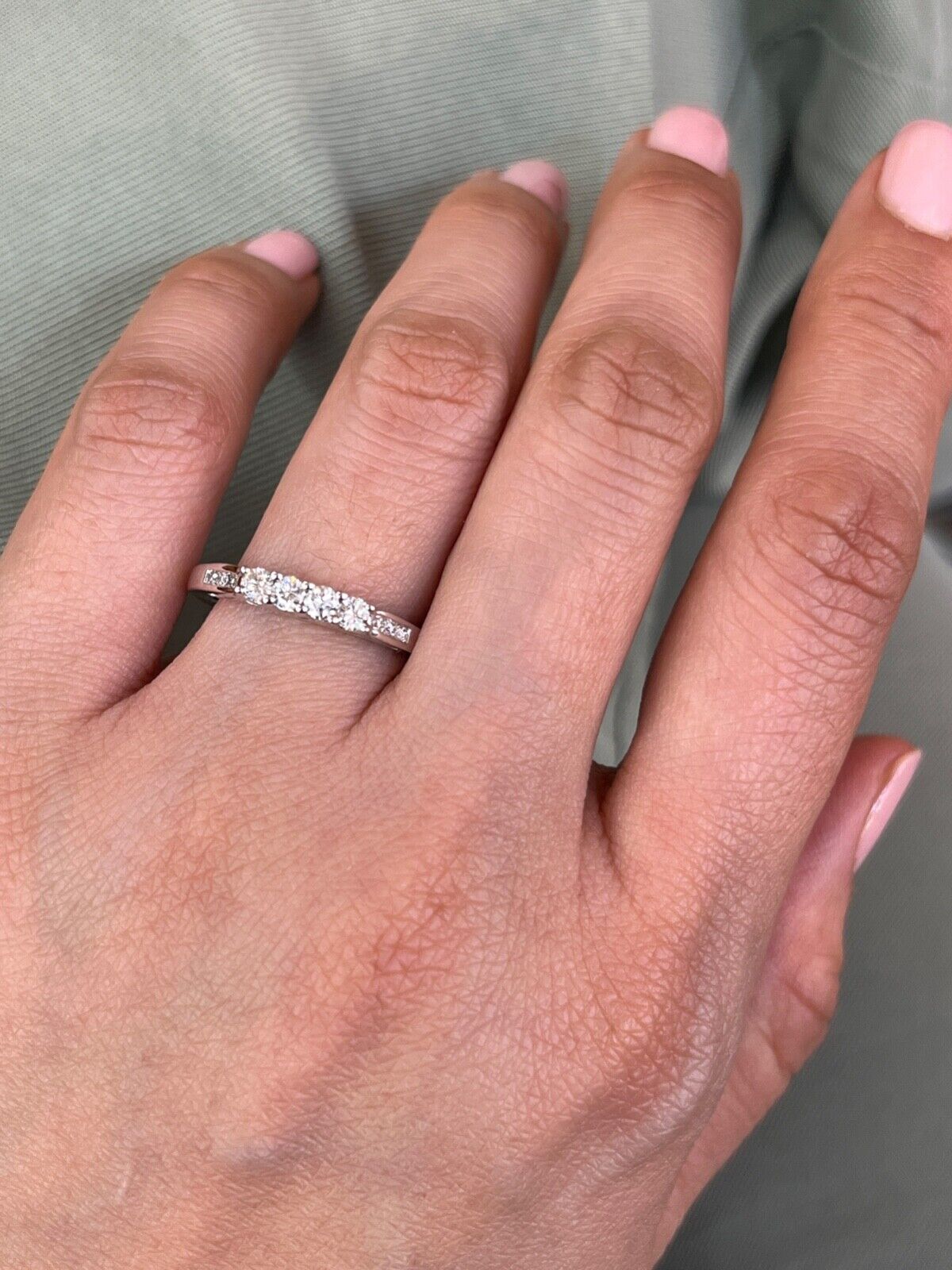 Classic Tolkowsky Diamond 14K White Gold Ring Band, Wedding Band.