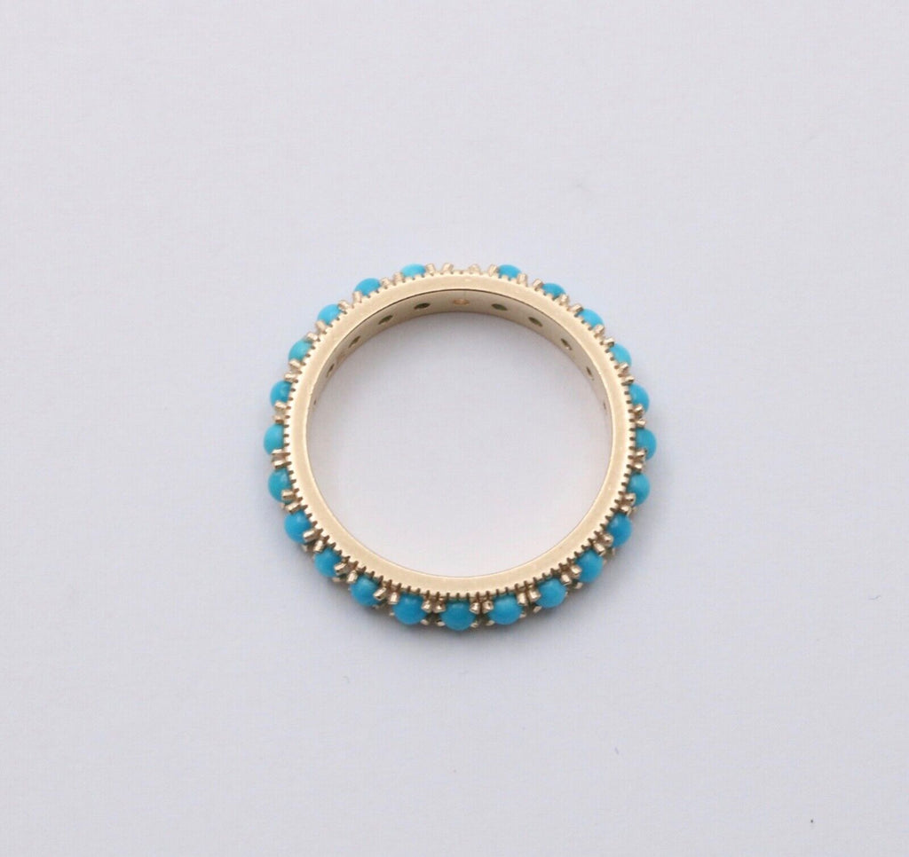 Vintage 14K Yellow Gold Turquoise & Diamond Eternity Band, Stacking Ring