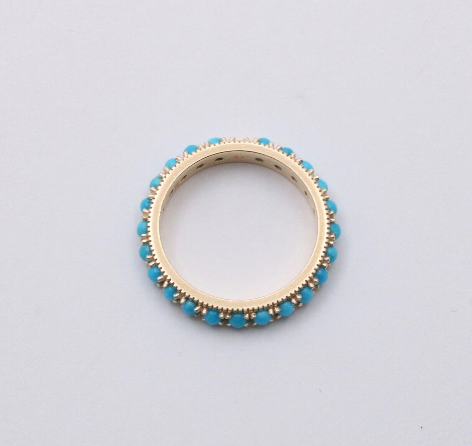 Vintage 14K Yellow Gold Turquoise & Diamond Eternity Band, Stacking Ring