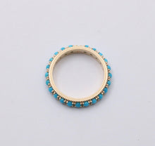 Load image into Gallery viewer, Vintage 14K Yellow Gold Turquoise &amp; Diamond Eternity Band, Stacking Ring
