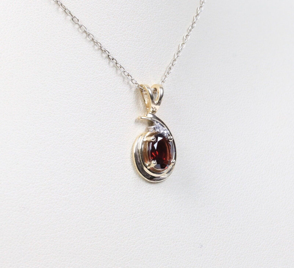 Vintage Garnet Diamond 14K Yellow Gold Pendant