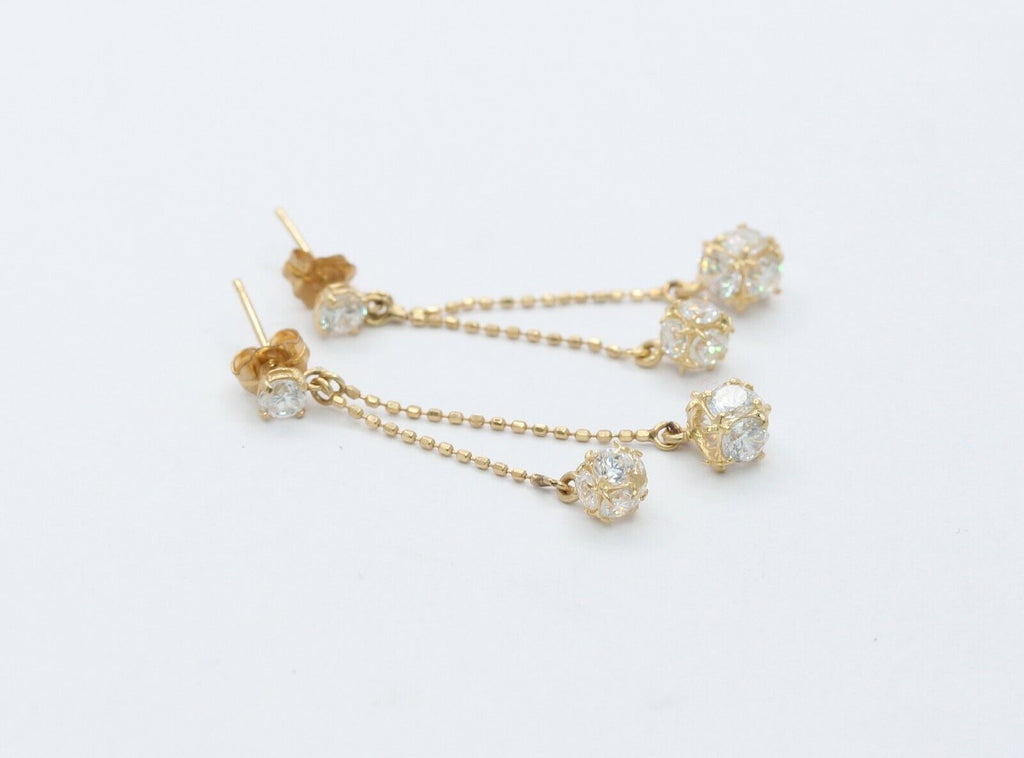 14K Yellow Gold Cubic Zirconia Dangling Drop Earrings