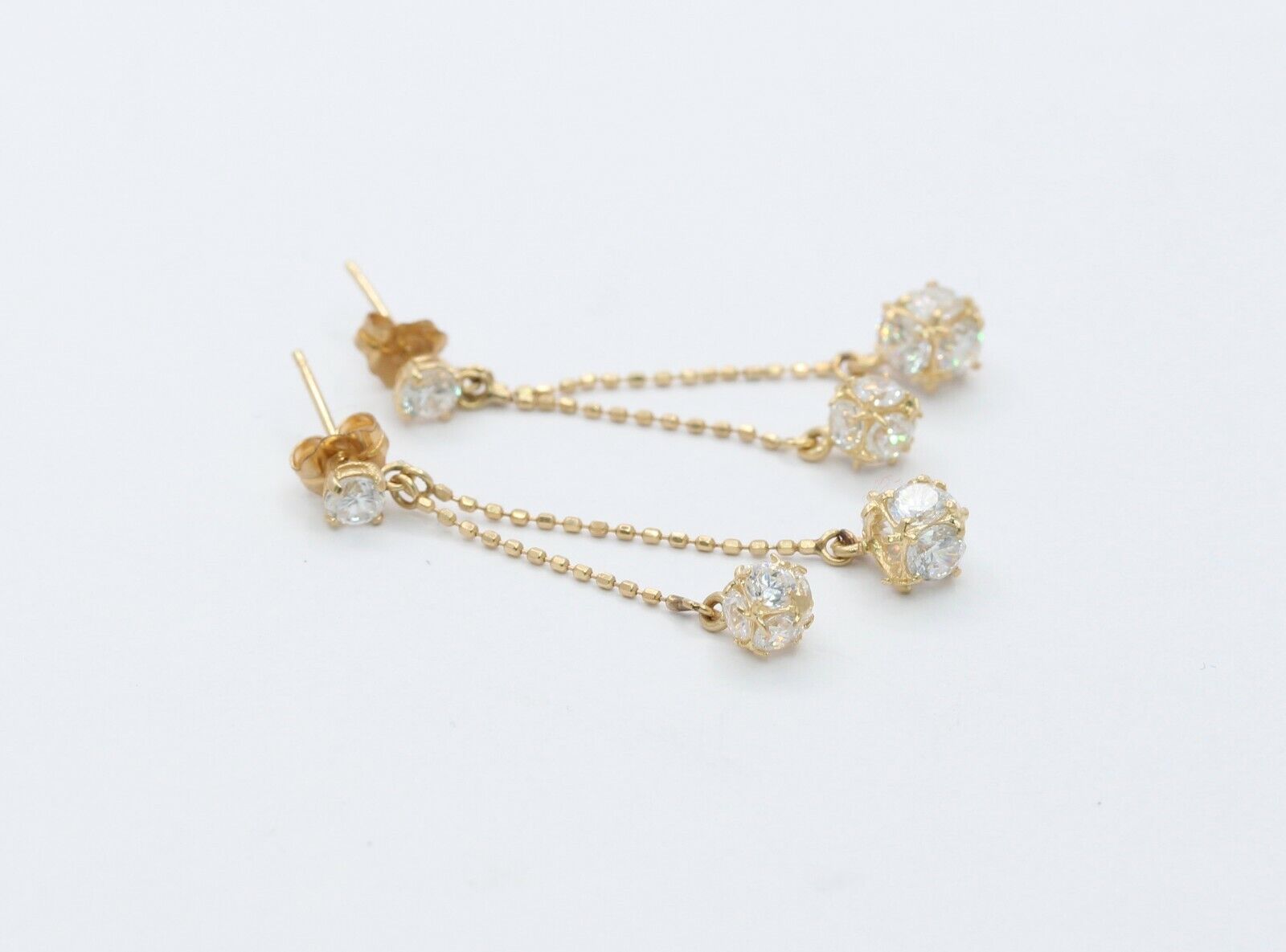 14K Yellow Gold Cubic Zirconia Dangling Drop Earrings