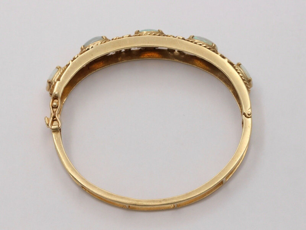 Vintage 14K Gold Rope Knot 5 Opal Bangle, Bracelet.
