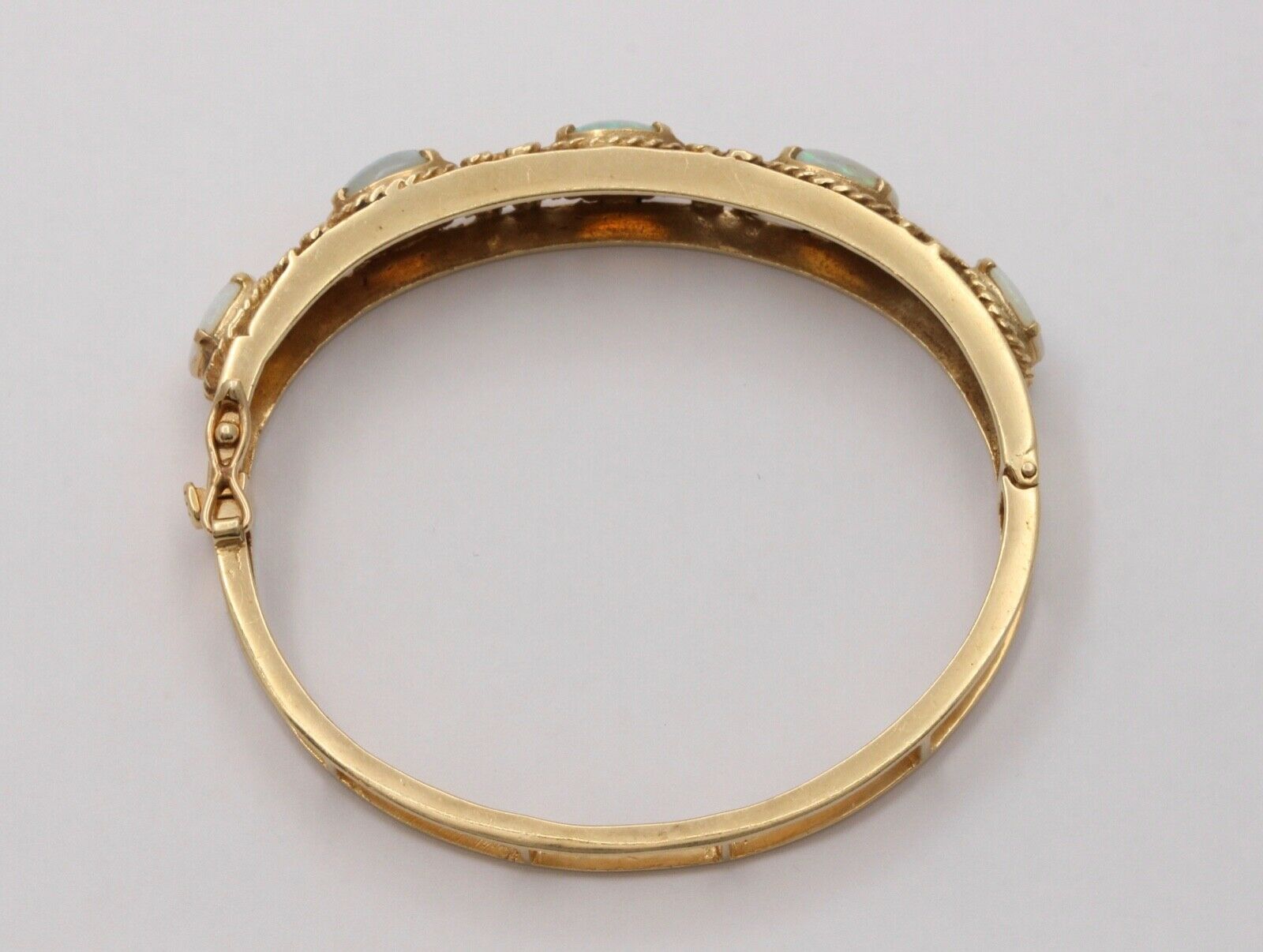 Vintage 14K Gold Rope Knot 5 Opal Bangle, Bracelet.