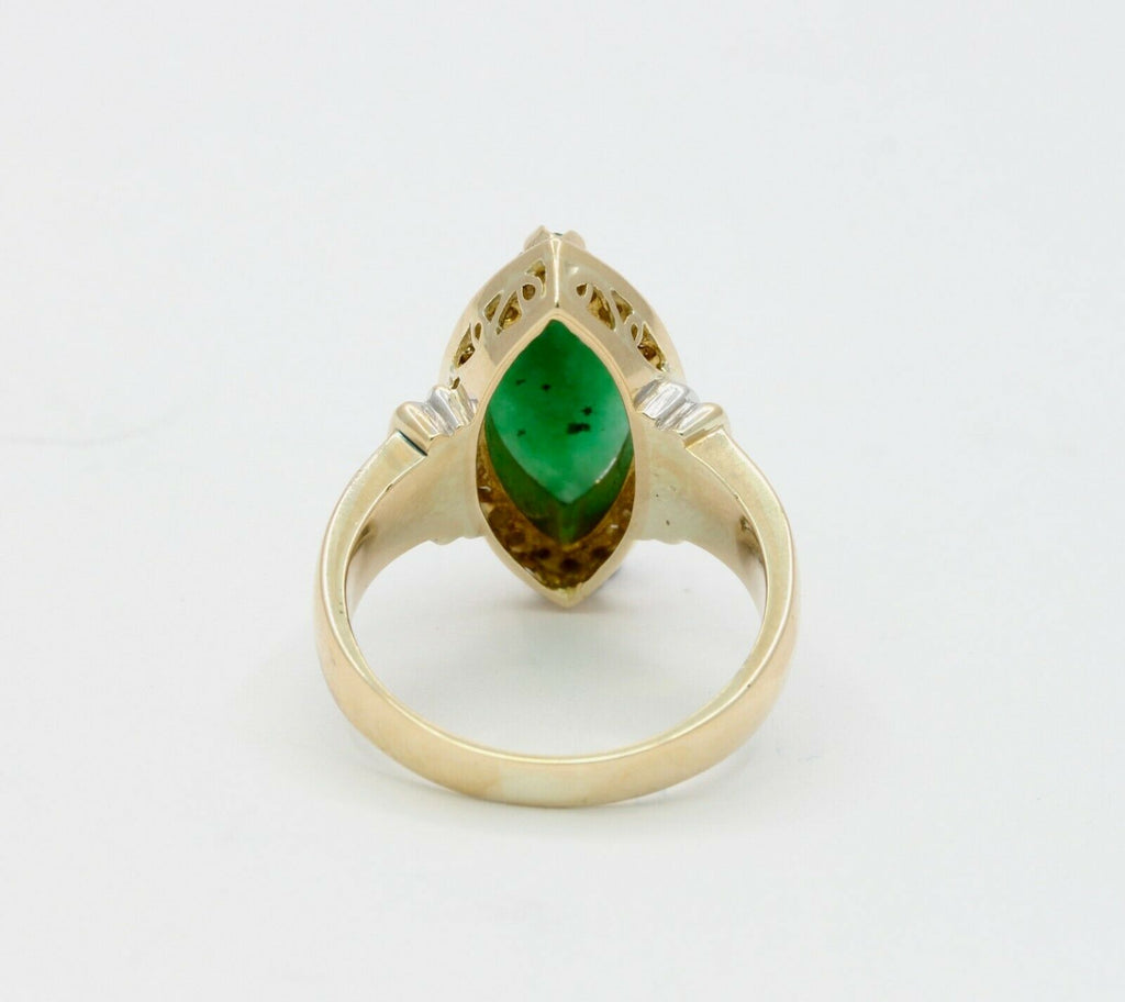 Vintage 18K Yellow Gold Jade Diamond navette Ring