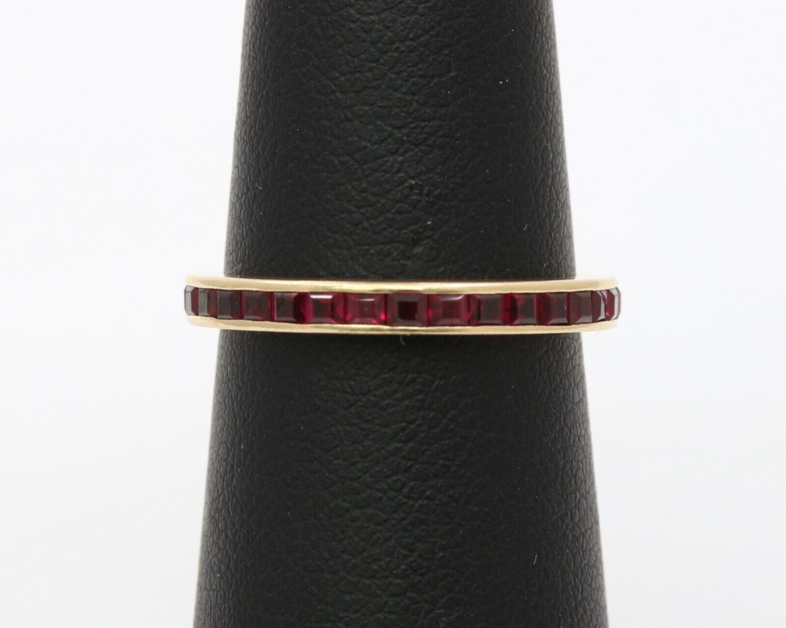 Vintage Emerald French Cut Rubies 14K YG Eternity Band Ring