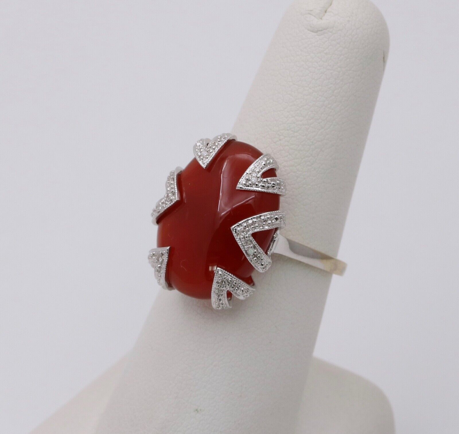 Vintage 14K White Gold Carnelian, Diamond Ring
