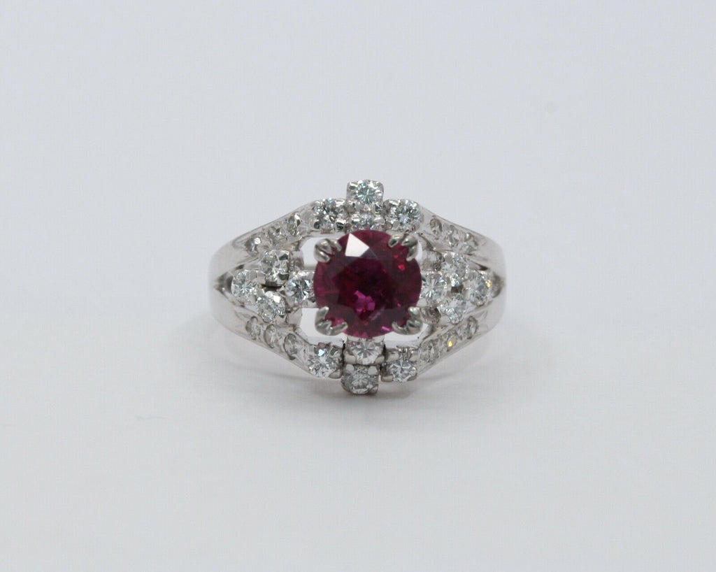 Vintage Ladies Ruby Diamonds 925 Silver Ring