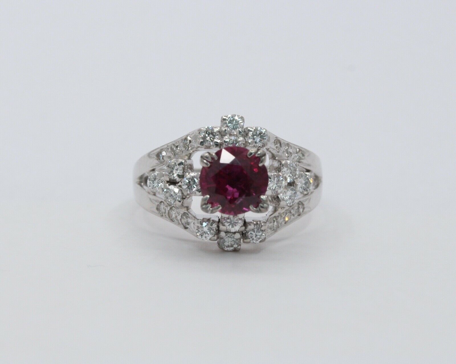 Vintage Ladies Ruby Diamonds 925 Silver Ring
