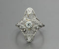Art Deco 18K White Gold Diamonds Filagree Ring