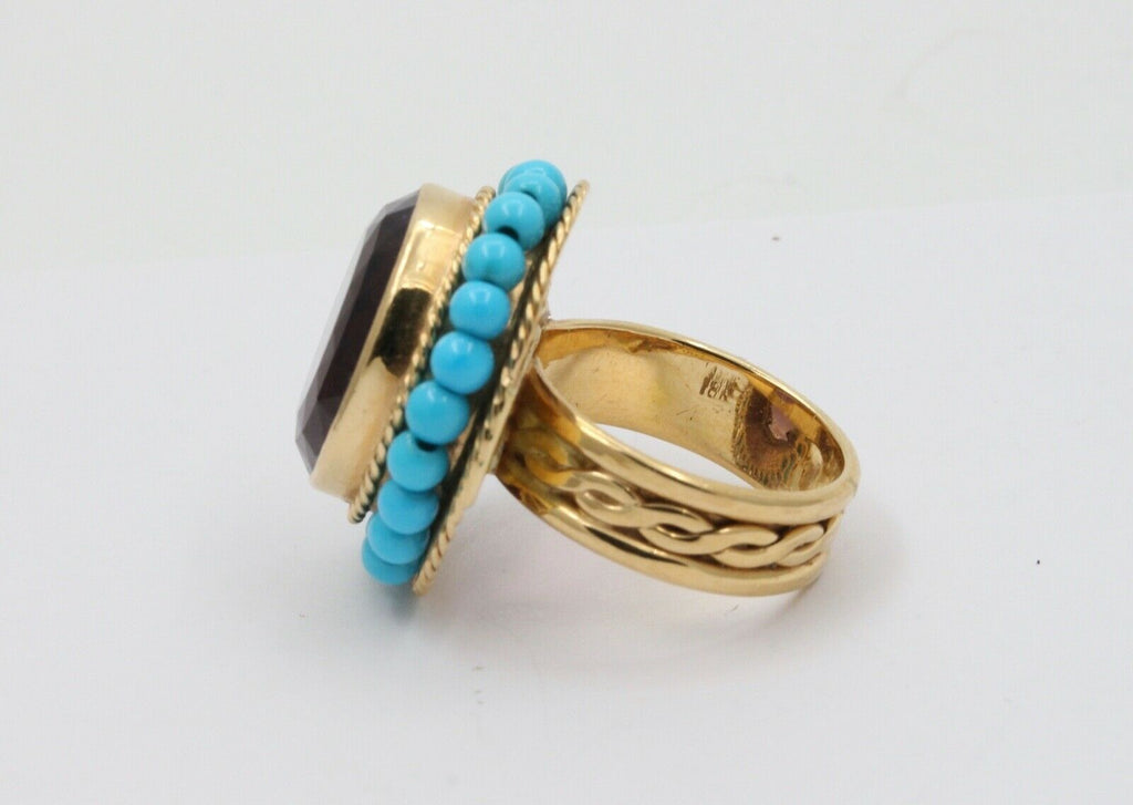 Vintage 18K Huge Amethyst Turquoise Statement Ring