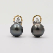 Load image into Gallery viewer, Lovely Tahitian Pearl Diamonds 18K White Yellow Gold Vintage Earrings
