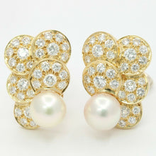 Load image into Gallery viewer, Vintage 14K Yellow Gold 9mm Akoya Pearl Diamond Clip on Earrings
