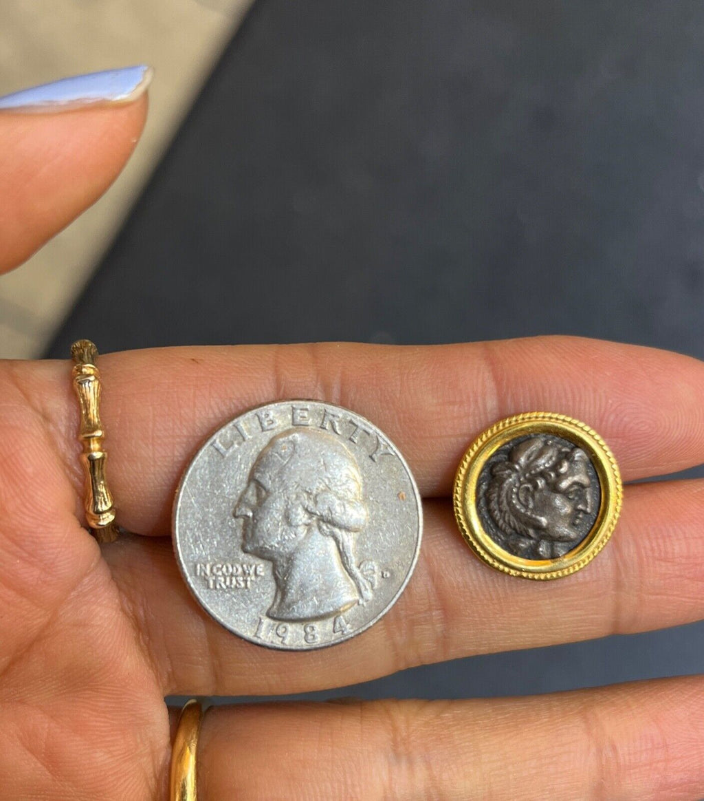 Vintage 14k Yellow Gold Ancient coin Alexander III 'the Great', Posthumous Studs
