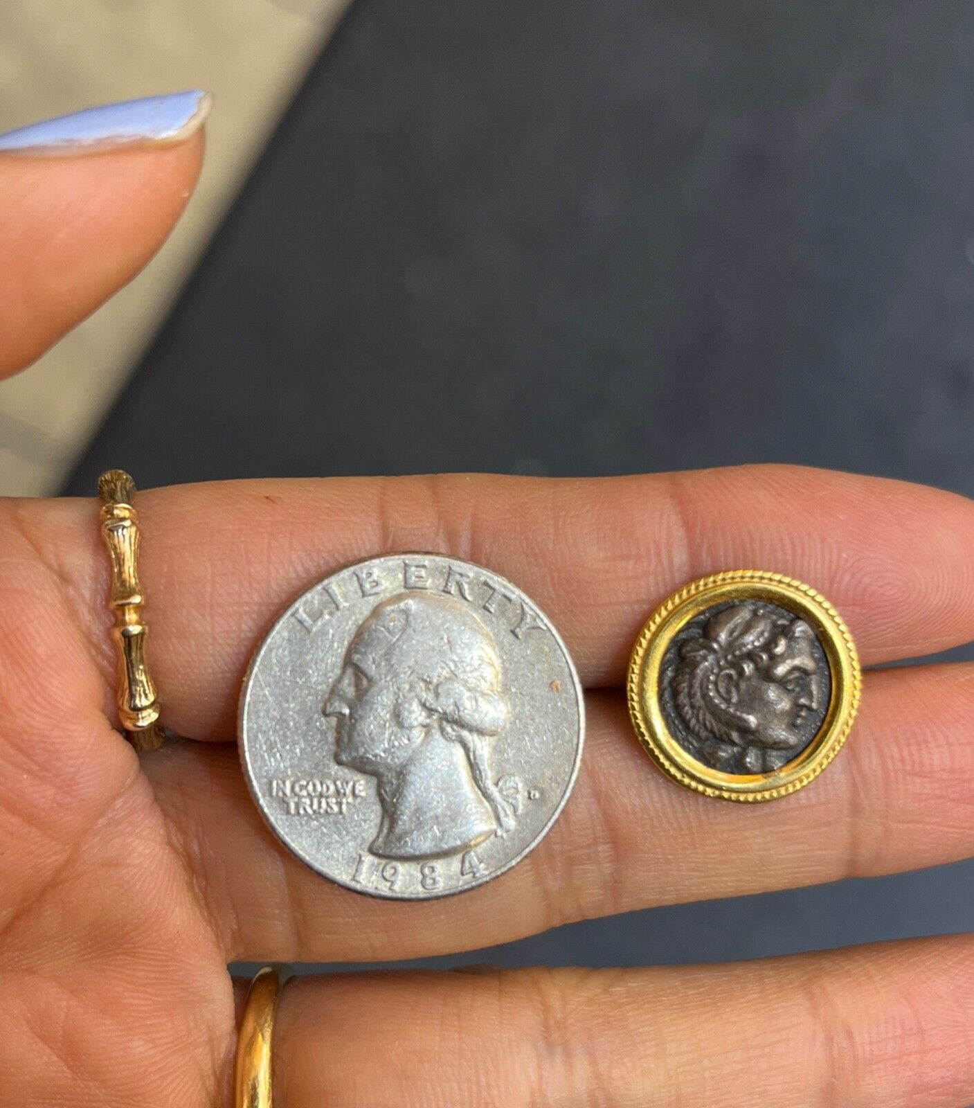 Vintage 14k Yellow Gold Ancient coin Alexander III 'the Great', Posthumous Studs
