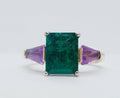 Vintage Emerald Amethyst 18K Yellow Gold Ring