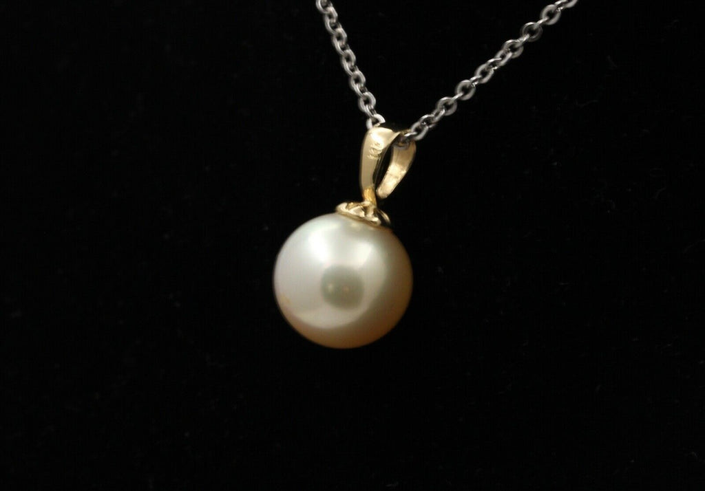 Classic Elegant Large 11.7 mm Golden Pearl Vintage Gold Pendant, Necklace.