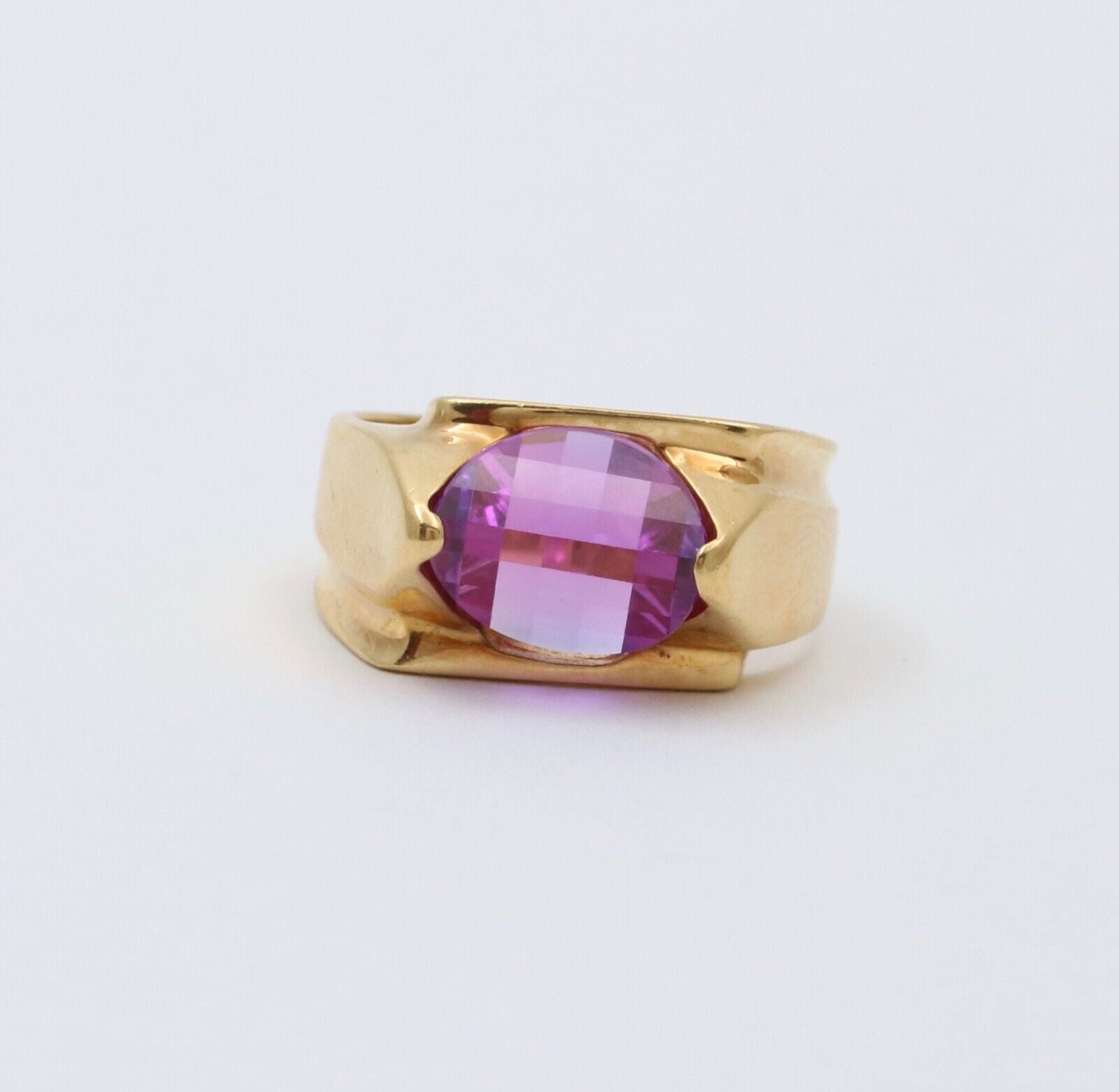 Vintage Geometric Pink Sapphire Ring Band, Estate Ring