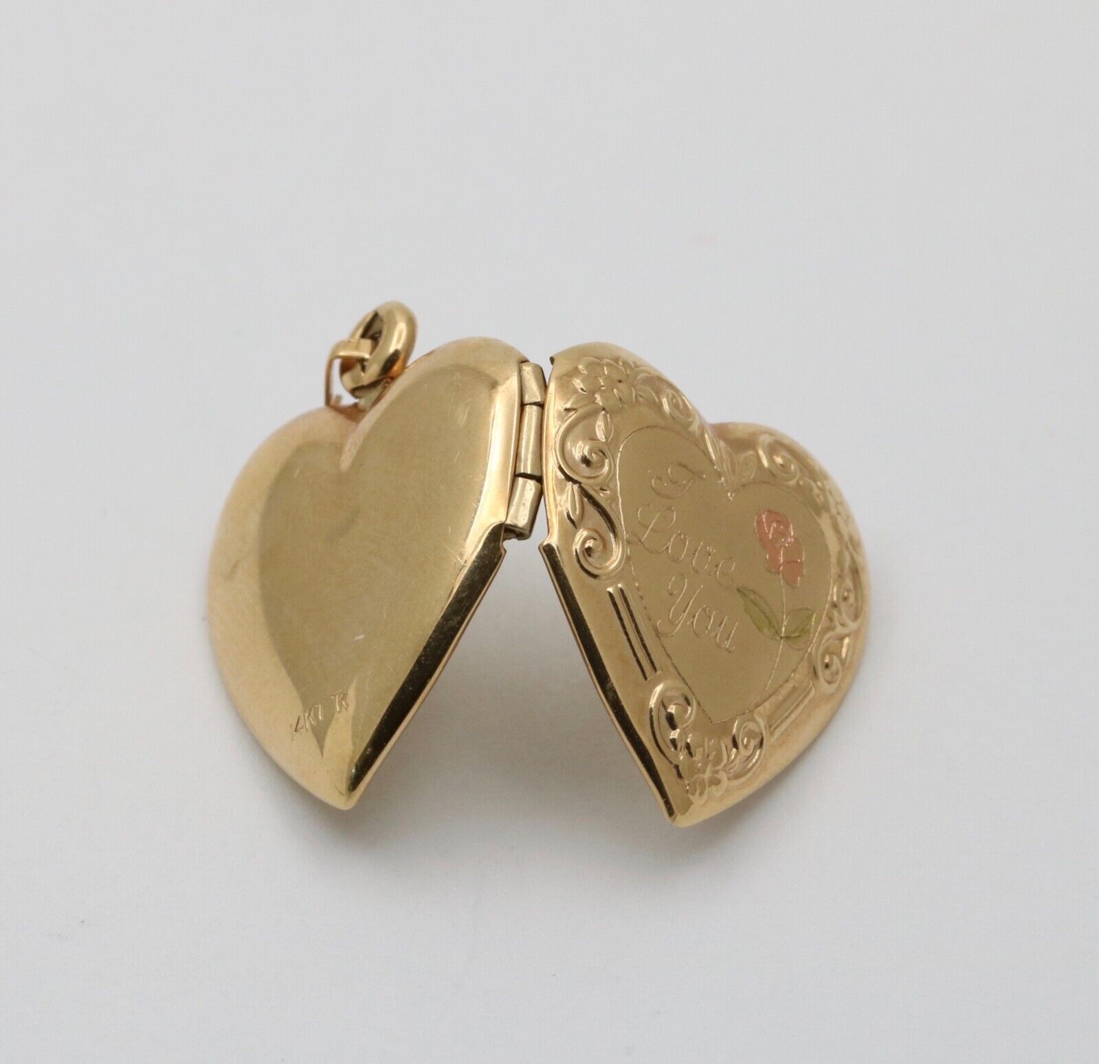 Vintage Heart "I Love You" 14K Yellow Pink Gold  Locket Pendant