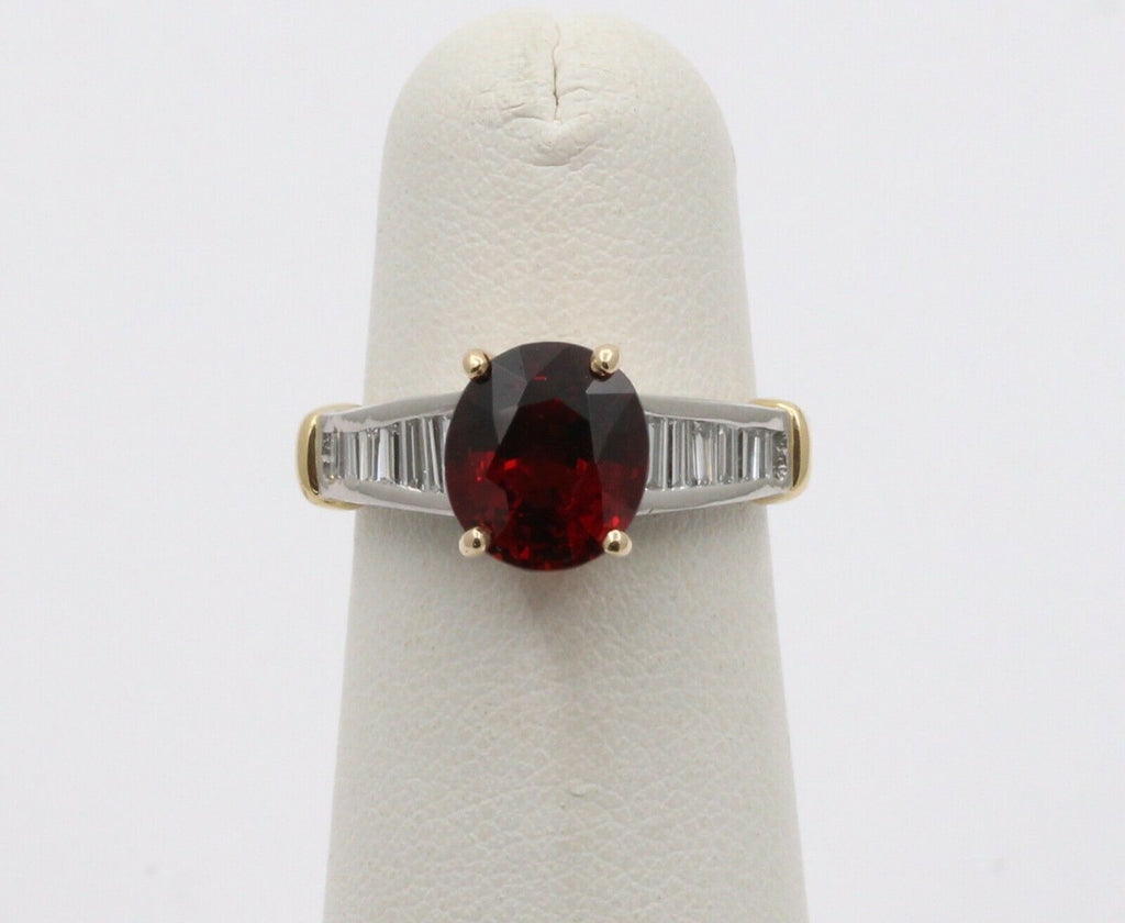 Vintage Platinum 18K Yellow Gold Red Spinel Diamond Alternative Engagement Ring